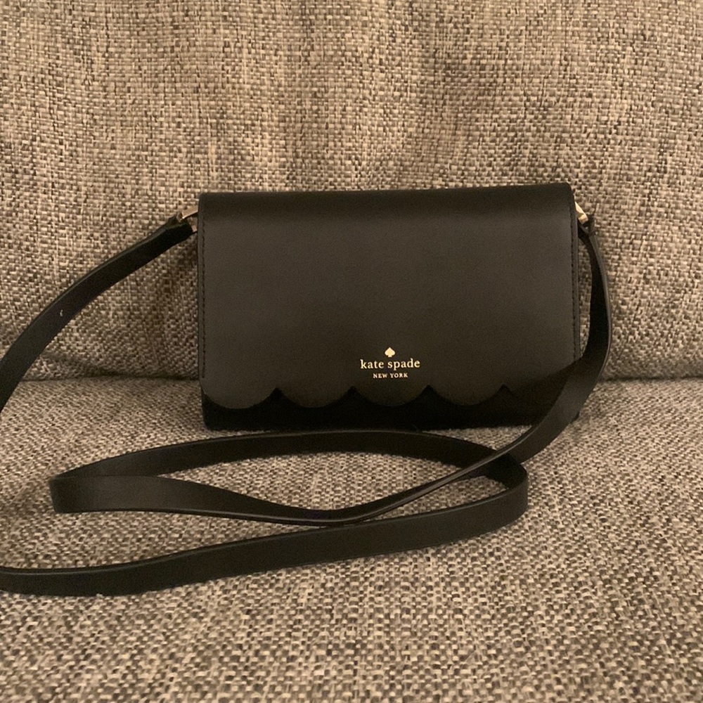 Small Black Kate Spade Crossbody Bag with Scallop Detail